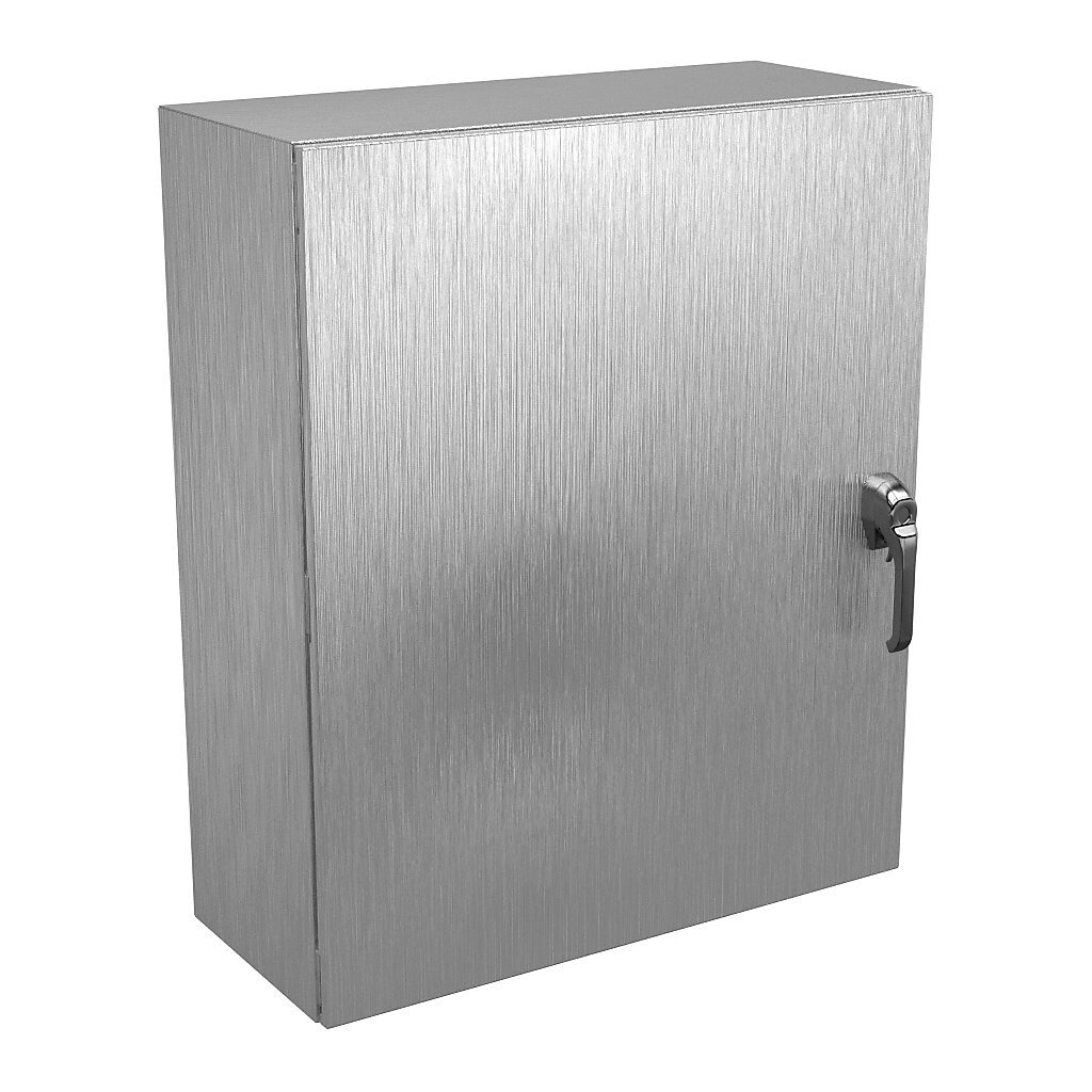 N412363012SS3PTC - Wiegmann Ultimate series enclosure, NEMA 4X/12/13, 36 x 30 x 12in (HxWxD), wall mount, 304 stainless steel, No. 3 intermediate polished finish, single-door, 3-point 316L padlocking handle, handle hasp.