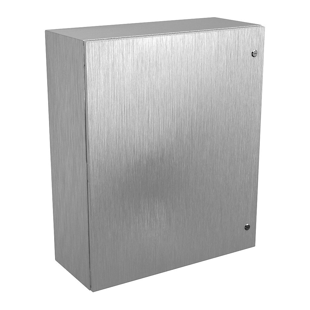 N412363012SSC - Wiegmann Ultimate series enclosure, NEMA 4/4X/12/13, 36 x 30 x 12in (HxWxD), wall mount, 304 stainless steel, No. 3 intermediate polished finish, single-door, 1/4-turn semi-flush oil-tight latch.