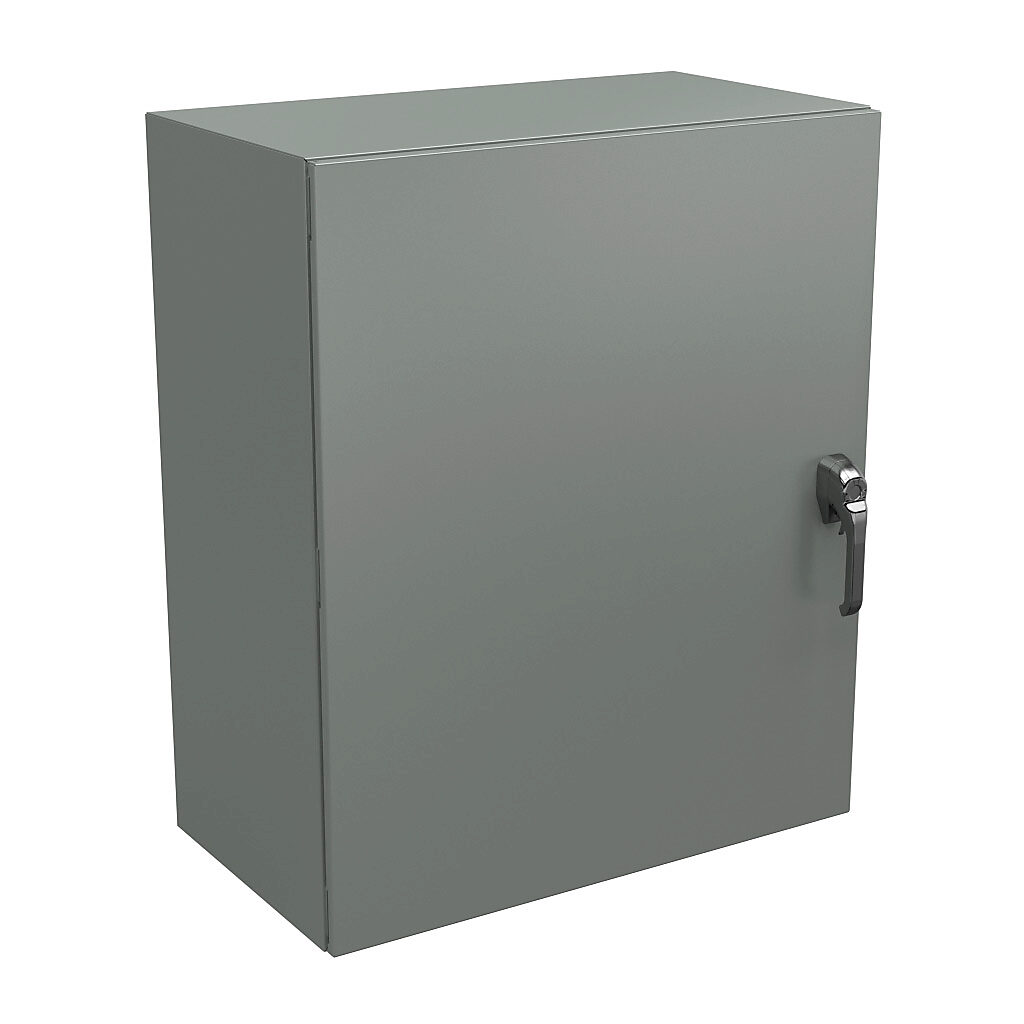 N4123630163PTC - Wiegmann Ultimate series enclosure, NEMA 4/12/13, 36 x 30 x 16in (HxWxD), wall mount, carbon steel, ANSI 61 gray, powder coat finish, single-door, 3-point keylocking/padlocking combo handle, handle hasp.