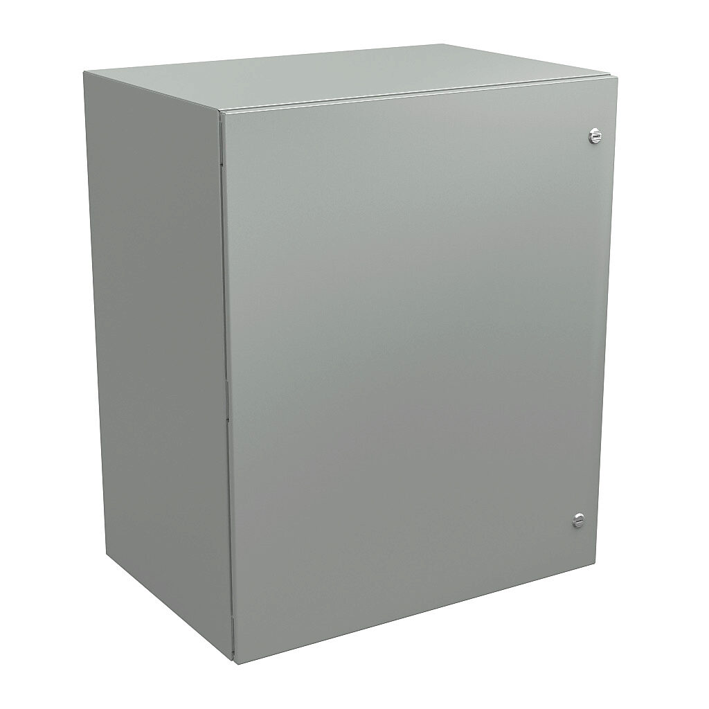 N412363020CLG - Wiegmann Ultimate series enclosure, NEMA 4/12/13, 36 x 30 x 20in (HxWxD), wall mount, carbon steel, RAL 7035 light gray, powder coat finish, single-door, 1/4-turn semi-flush oil-tight latch.