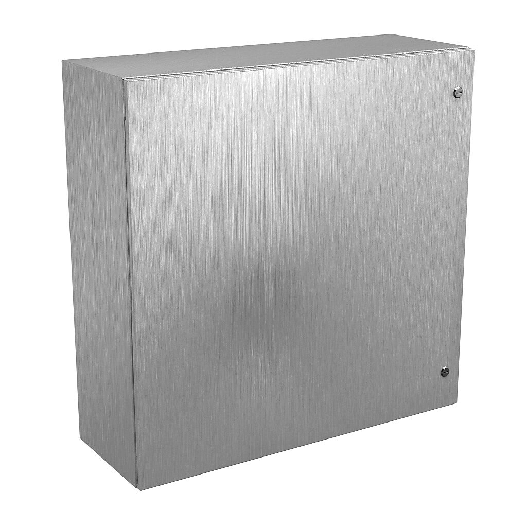 N412363612SSAC - Wiegmann Ultimate series enclosure, NEMA 4/4X/12/13, 36 x 36 x 12in (HxWxD), wall mount, 316L stainless steel, No. 3 intermediate polished finish, single-door, 1/4-turn semi-flush oil-tight latch.