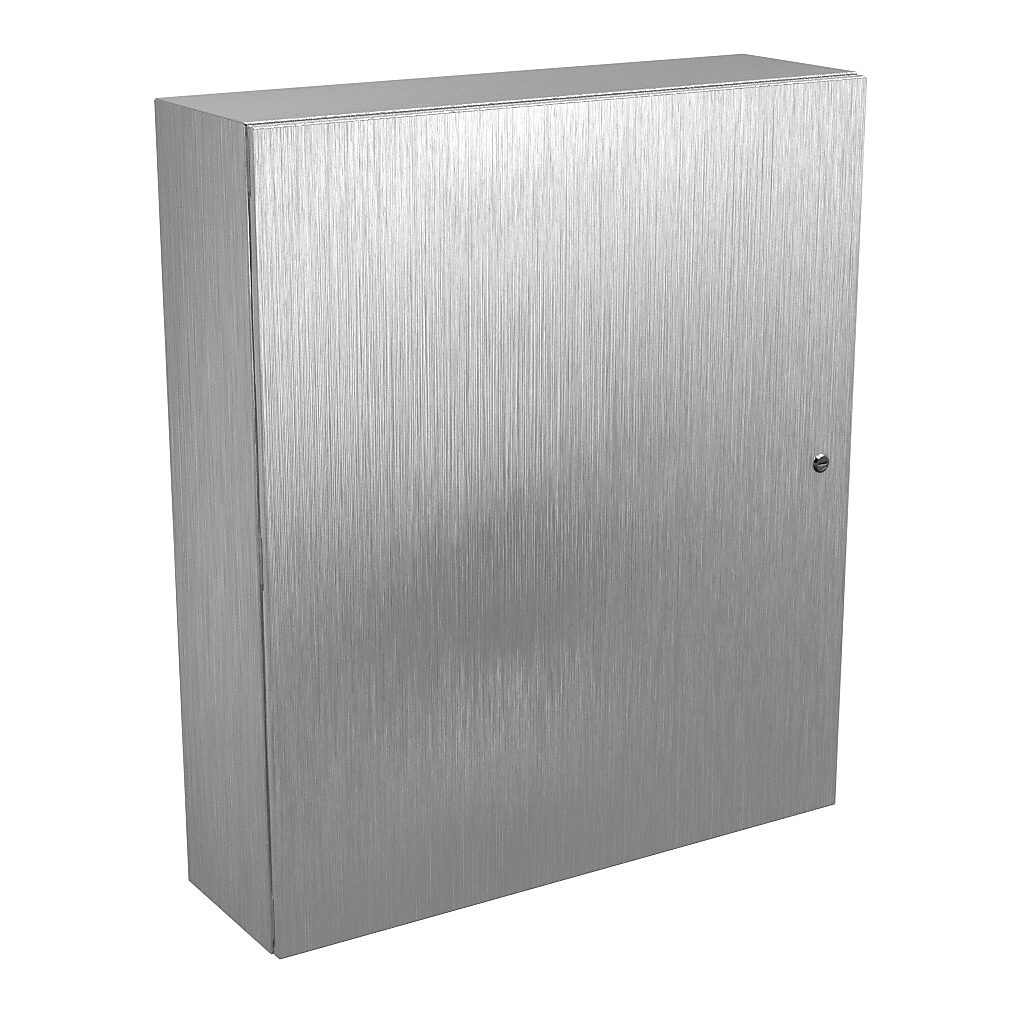 N412423610SSC - Wiegmann Ultimate series enclosure, NEMA 4/4X/12/13, 42 x 36 x 10in (HxWxD), wall mount, 304 stainless steel, No. 3 intermediate polished finish, single-door, 1/4-turn semi-flush oil-tight latch.