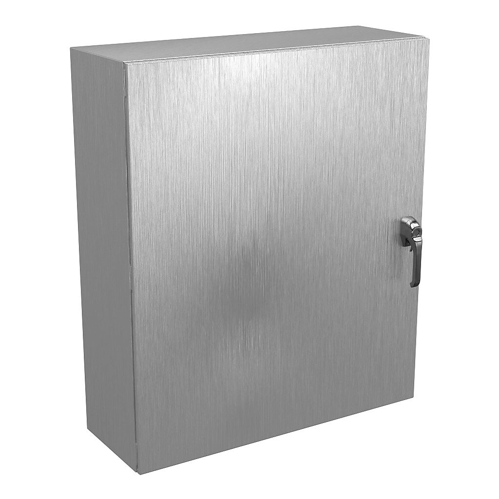 N412423612SS3PTC - Wiegmann Ultimate series enclosure, NEMA 4X/12/13, 42 x 36 x 12in (HxWxD), wall mount, 304 stainless steel, No. 3 intermediate polished finish, single-door, 3-point 316L padlocking handle, handle hasp.