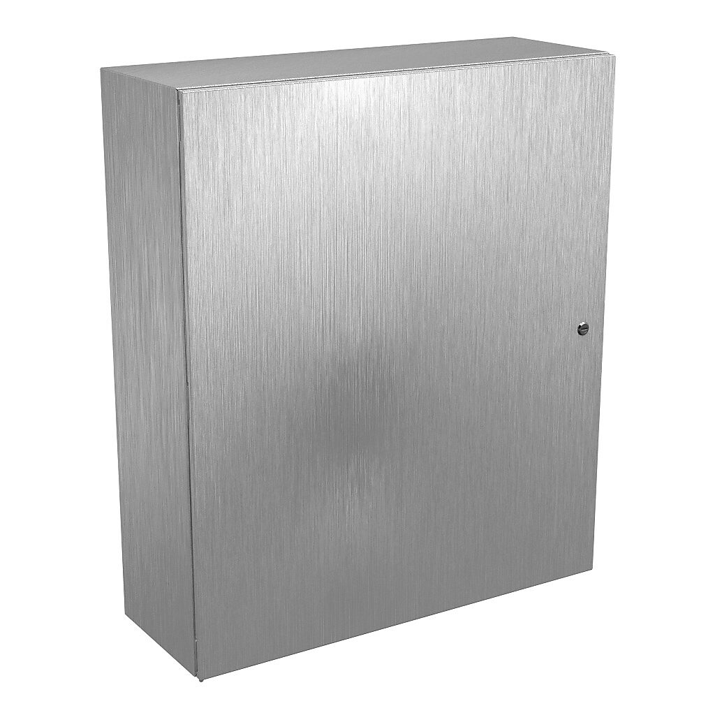 N412423612SSC - Wiegmann Ultimate series enclosure, NEMA 4/4X/12/13, 42 x 36 x 12in (HxWxD), wall mount, 304 stainless steel, No. 3 intermediate polished finish, single-door, 1/4-turn semi-flush oil-tight latch.
