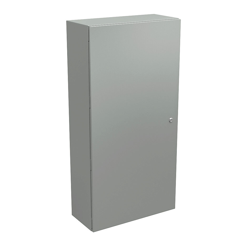 N412482410CLG - Wiegmann Ultimate series enclosure, NEMA 4/12/13, 48 x 24 x 10in (HxWxD), wall mount, carbon steel, RAL 7035 light gray, powder coat finish, single-door, 1/4-turn semi-flush oil-tight latch.