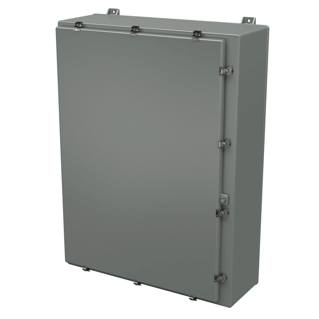 N483612HWT - Stahlin N series enclosure, NEMA 1/3/3R/4X/12, 48 x 36 x 12in (HxWxD), wall mount, fiberglass reinforced polyester, gray, single-door, twist-lock latch, padlock hasp and staple.