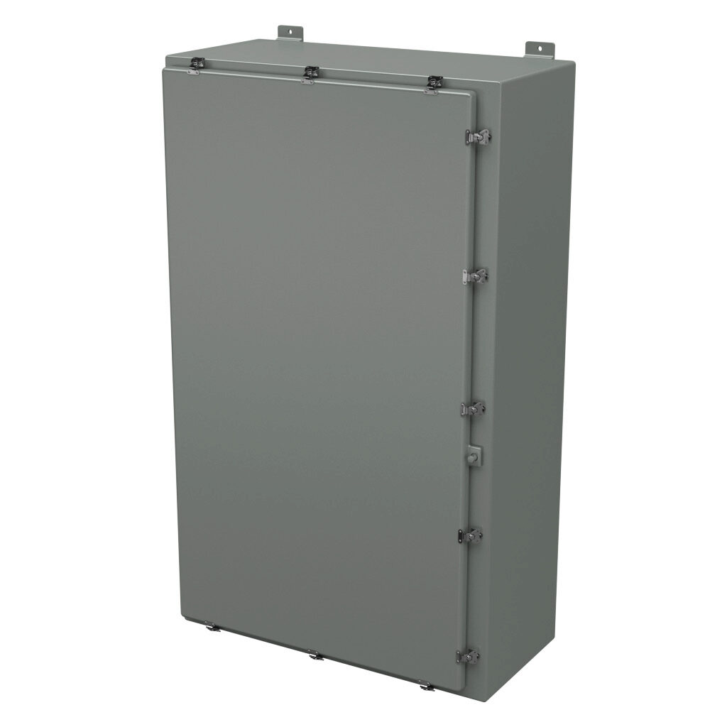 N603616HWT - Stahlin N series enclosure, NEMA 1/3/3R/4X/12, 60 x 36 x 16in (HxWxD), wall mount, fiberglass reinforced polyester, gray, single-door, twist-lock latch, padlock hasp and staple.