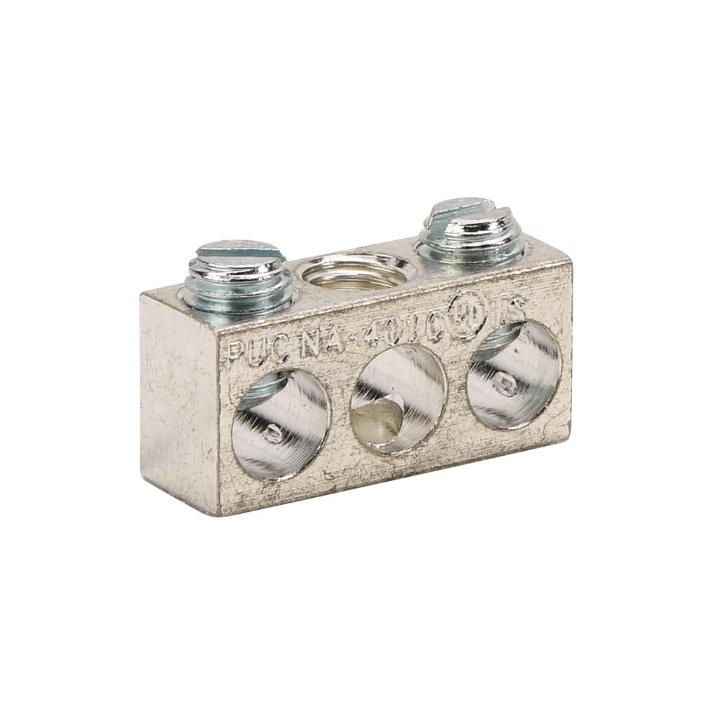 NA-401-1 - Penn-Union neutral bar, tin-plated aluminum, 3 openings, 2 circuits, mounting hole position 2, copper or aluminum, AL9CU.