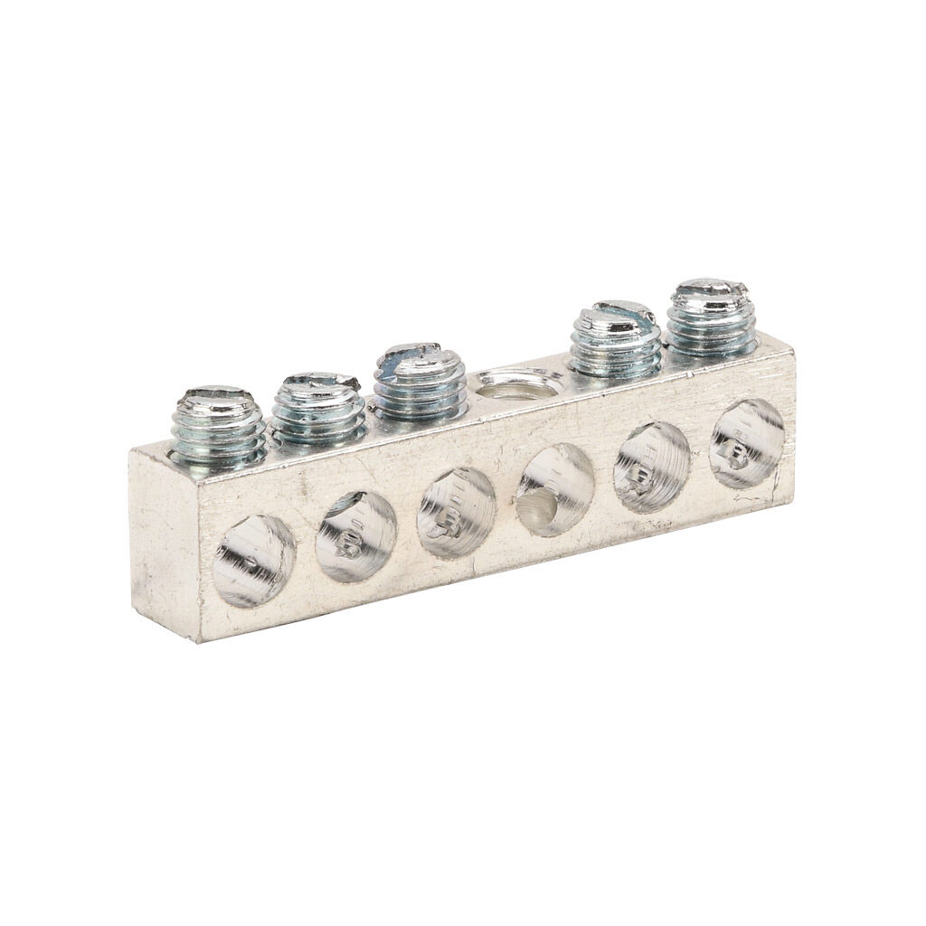 NA-403-1 - Penn-Union neutral bar, tin-plated aluminum, 6 openings, 5 circuits, mounting hole position 3, copper or aluminum, AL9CU.