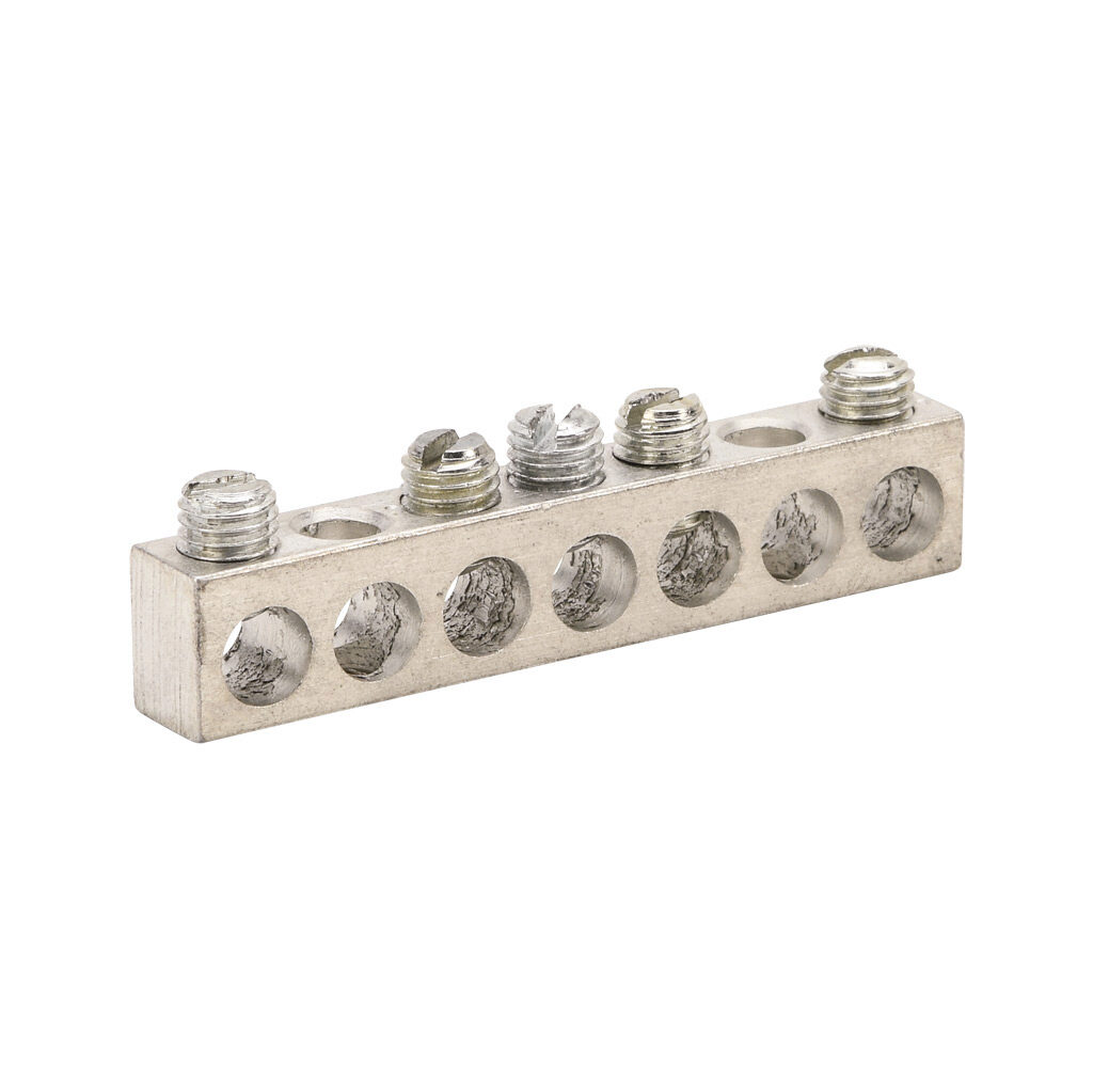 NA-407-1 - Penn-Union neutral bar, tin-plated aluminum, 7 openings, 5 circuits, mounting hole position 2 and 6, copper or aluminum, AL9CU.