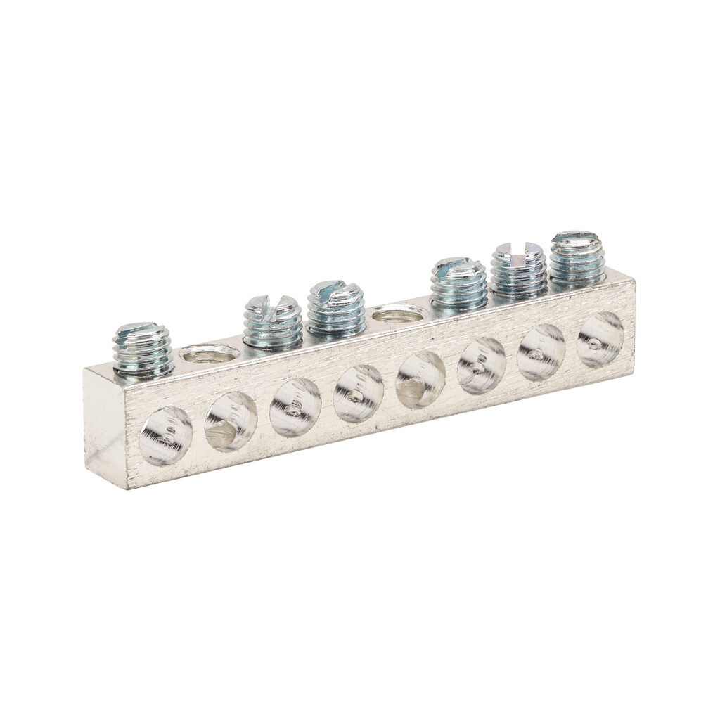 NA-408-1 - Penn-Union neutral bar, tin-plated aluminum, 8 openings, 6 circuits, mounting hole position 4 and 7, copper or aluminum, AL9CU.