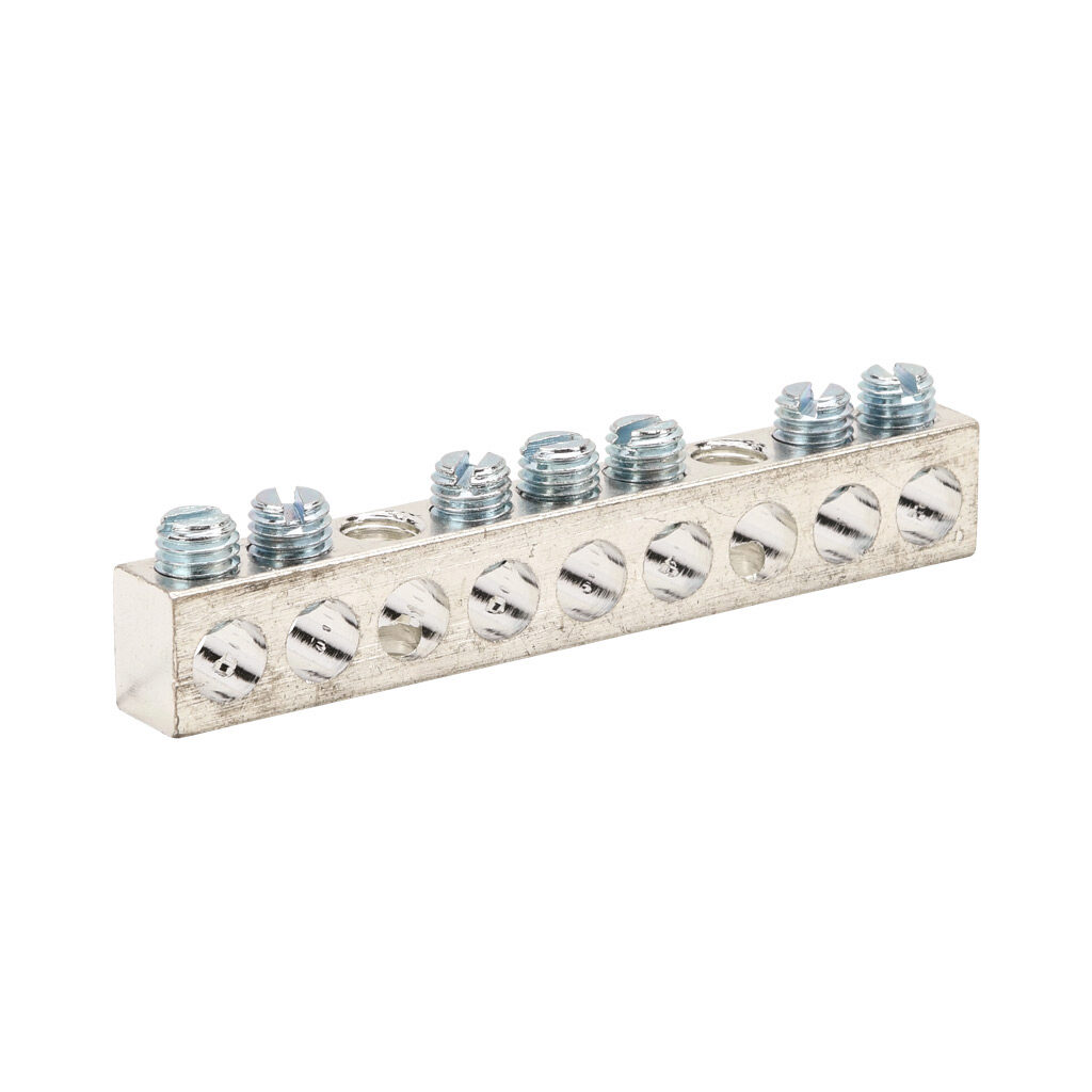 NA-409-1 - Penn-Union neutral bar, tin-plated aluminum, 9 openings, 7 circuits, mounting hole position 3 and 7, copper or aluminum, AL9CU.