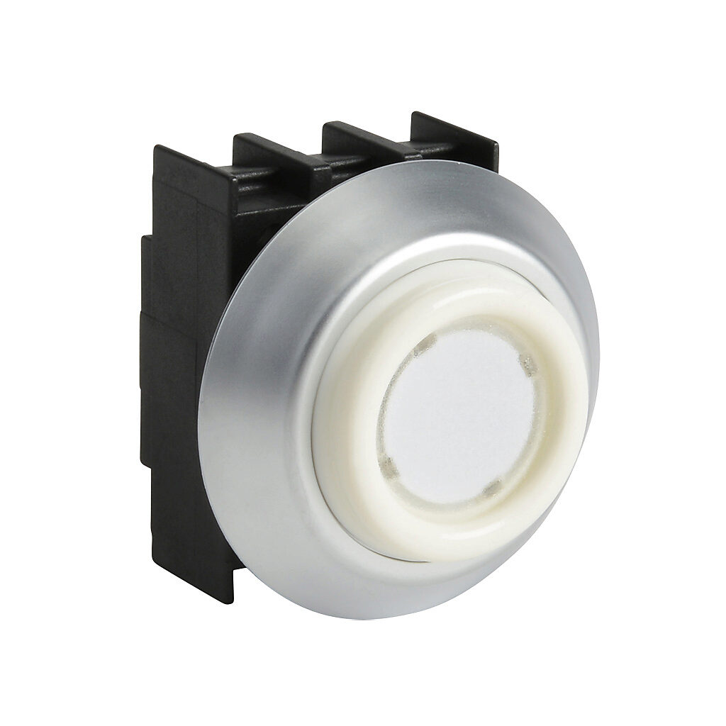 NDLWS - Schmersal pushbutton, IP67 and IP69K, 22mm, momentary, operator only, plastic base, plastic bezel, Operator: white, extended, 27mm, round, plastic. Requires contact and light blocks.