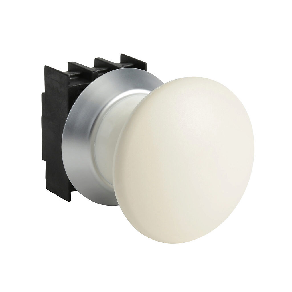 NDP50WS - Schmersal pushbutton, IP67 and IP69K, 22mm, momentary, operator only, plastic base, plastic bezel, Operator: white, mushroom, 50mm, round, plastic. Requires contact blocks.