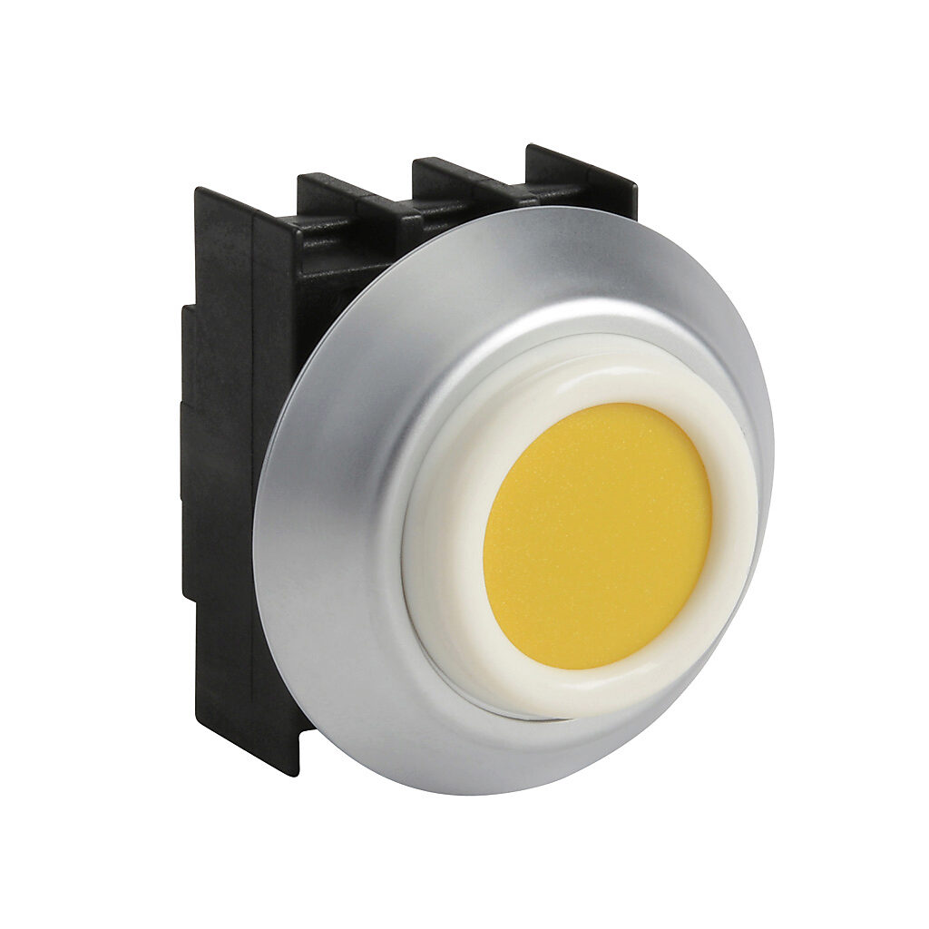 NDTGB - Schmersal pushbutton, IP67 and IP69K, 22mm, momentary, operator only, plastic base, plastic bezel, Operator: yellow, extended, 27mm, round, plastic. Requires contact blocks.