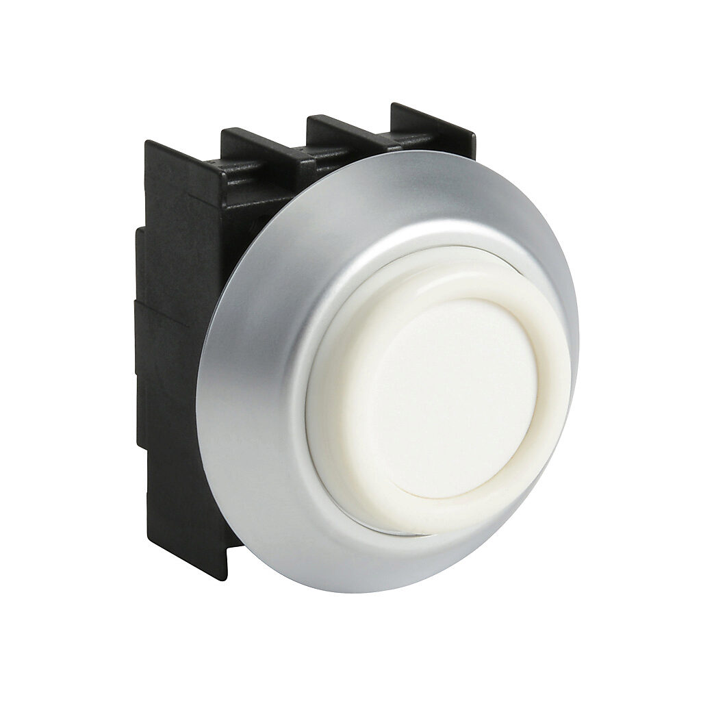 NDTWS - Schmersal pushbutton, IP67 and IP69K, 22mm, momentary, operator only, plastic base, plastic bezel, Operator: white, extended, 27mm, round, plastic. Requires contact blocks.