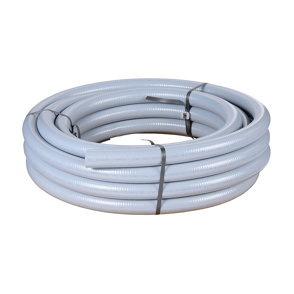 NM-15-50 - Electri-Flex Liquatite liquid-tight flexible non-metallic conduit, embedded spiral rigid PVC, PVC wall, 1-1/2in trade size, gray, UL-1660 Listed, 50ft/15.2m coil length.