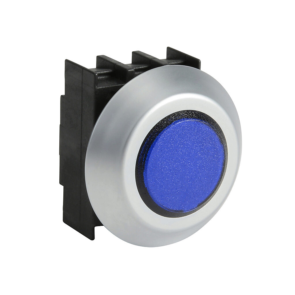 NMLBL - Schmersal illuminated indicating light, permanent light function, IP67 and IP69K, 22mm, blue, 44mm, round, plastic base, plastic bezel. Requires light block and LED or incandescent bulb.