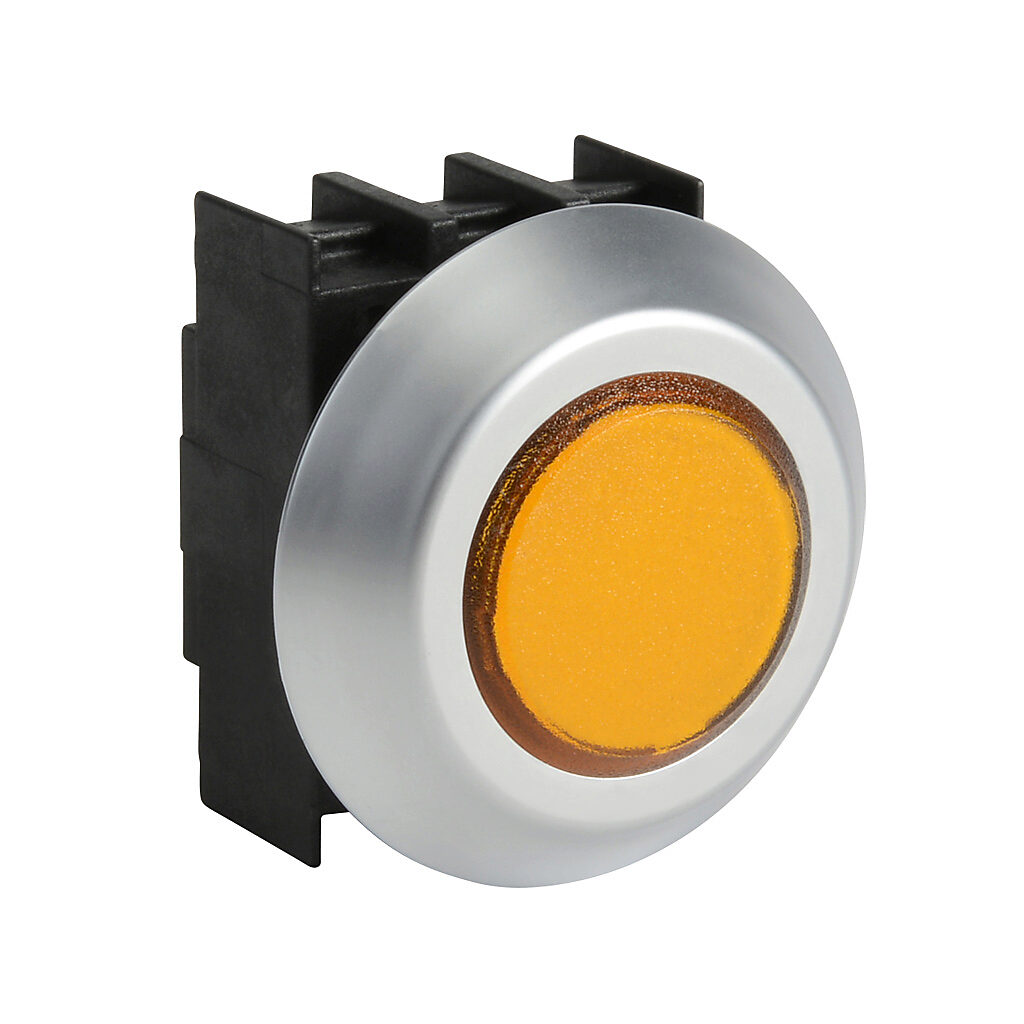 NMLGB - Schmersal illuminated indicating light, permanent light function, IP67 and IP69K, 22mm, yellow, 44mm, round, plastic base, plastic bezel. Requires light block and LED or incandescent bulb.