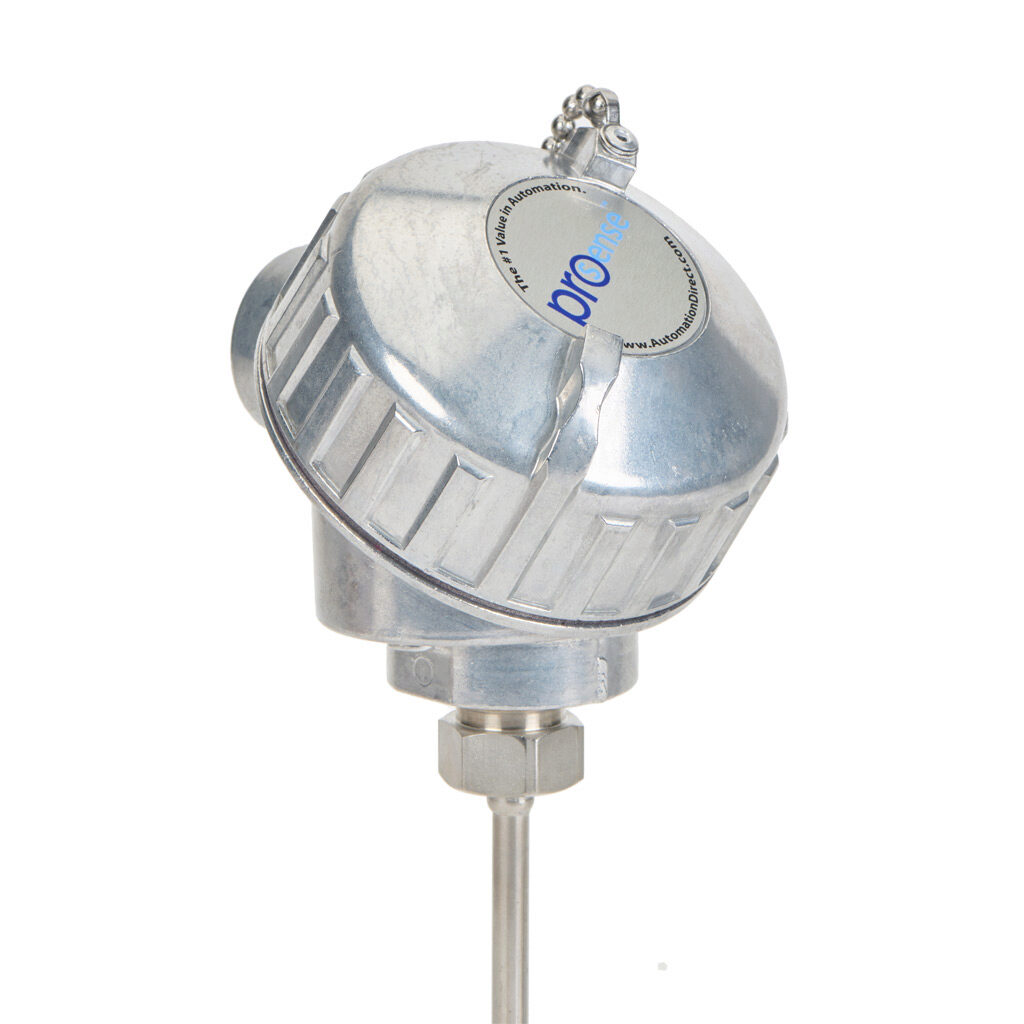NTC10K3-C06-02 - ProSense temperature sensor, 10K Type 3 thermistor, connection head probe, 6in insertion length, 1/4in probe diameter, stainless steel sheath, aluminum screw cover head with 2ft 24 AWG wire leads.