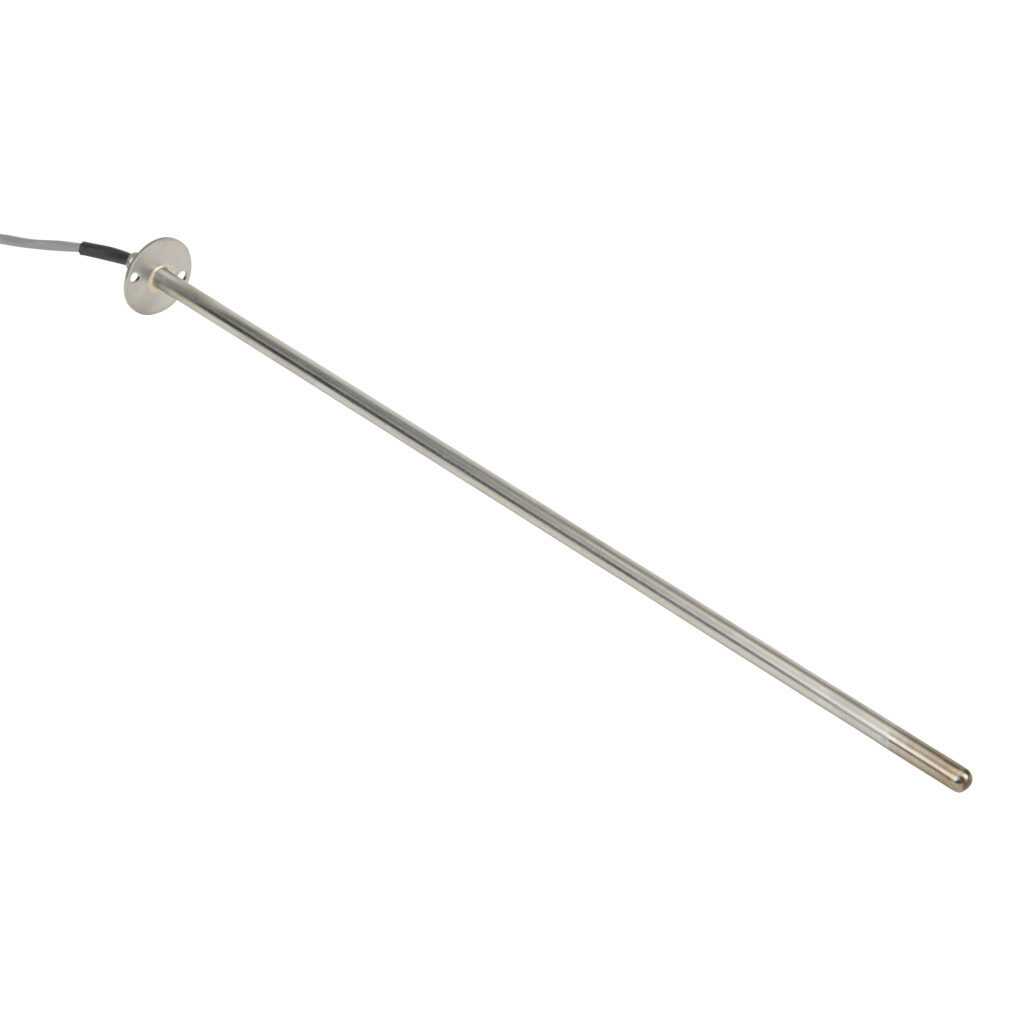 NTC10K3-F12L06-01 - ProSense temperature sensor, 10K Type 3 thermistor, flange mount probe, 12in insertion length, 1/4in probe diameter, stainless steel sheath, mounting flange process connection, 6ft 24 AWG wire leads.