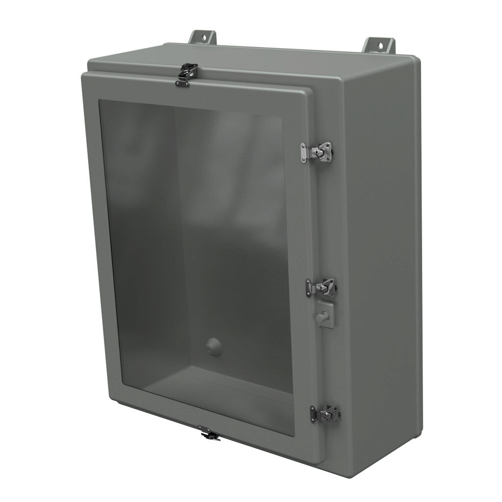 NW302410HWT - Stahlin N series enclosure, NEMA 1/3/3R/4X/12, 30 x 24 x 10in (HxWxD), wall mount, fiberglass reinforced polyester, gray, single-door, twist-lock latch, padlock hasp and staple, SAR acrylic window.
