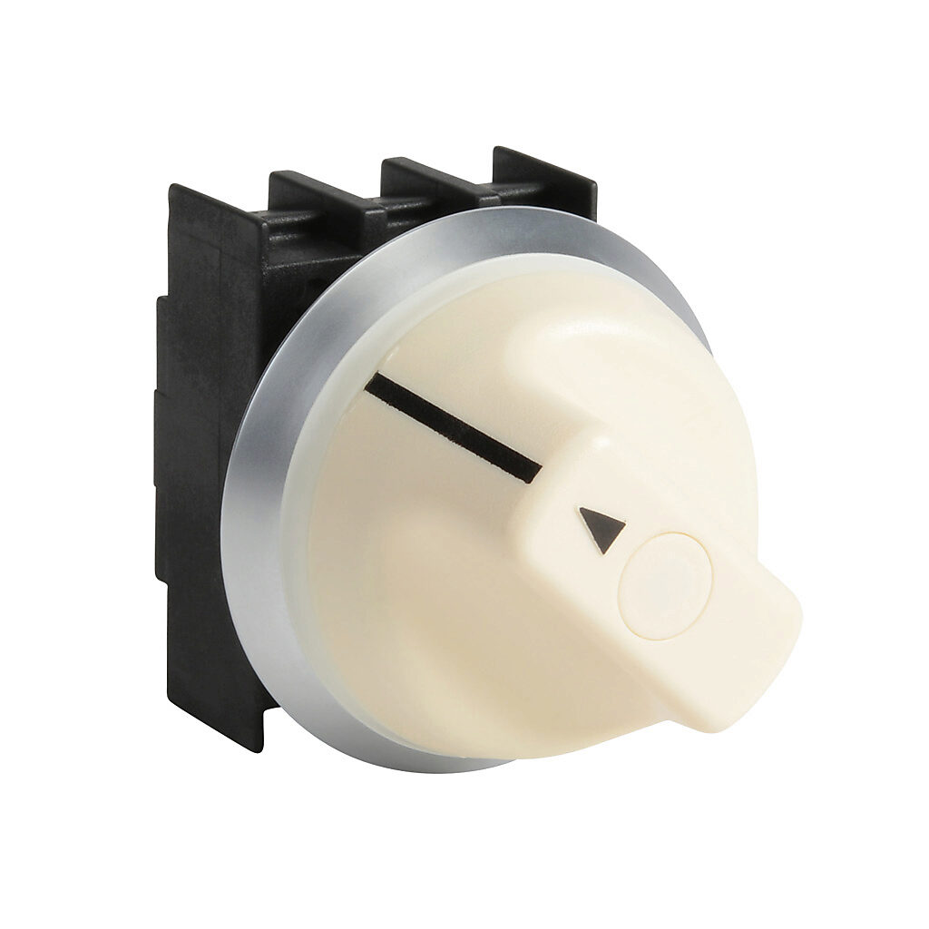 NWS21WS - Schmersal selector switch, IP67 and IP69K, 22mm, 2-position, maintained, operator only, plastic base, plastic bezel, Operator: white, knob, 44mm, round, plastic. Requires contact blocks.
