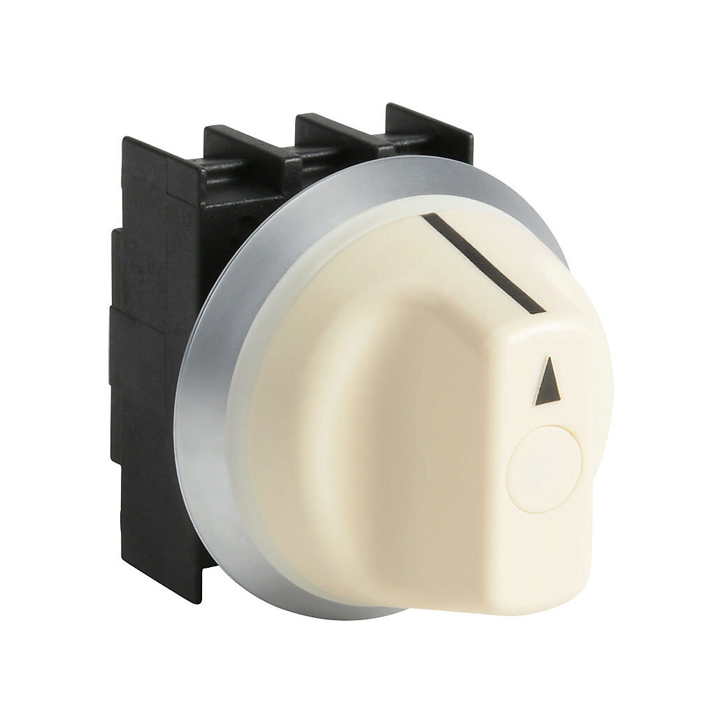 NWS32WS - Schmersal selector switch, IP67 and IP69K, 22mm, 3-position, maintained, operator only, plastic base, plastic bezel, Operator: white, knob, 44mm, round, plastic. Requires contact blocks.