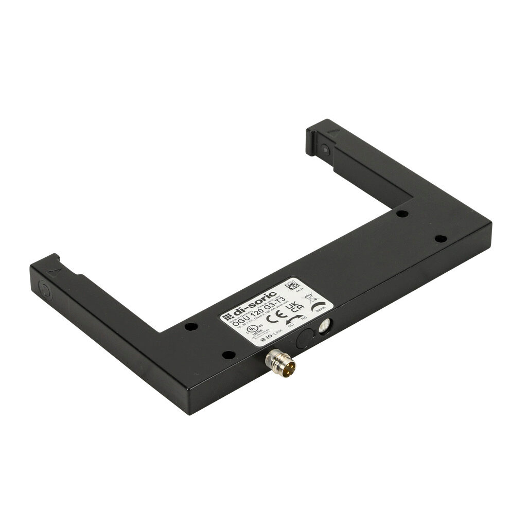 OGU120G3-T3 - di-soric photoelectric sensor, U-frame, fork sensor, infrared, 0-120mm sensing distance, selectable light-on/dark-on, push-pull NPN or PNP, 10-30 VDC operating voltage, 144 x 90 x 12mm body, die-cast zinc, 3-wire, 3-pin M8 quick-disc...
