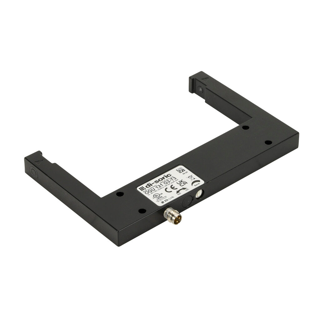 OGU121G3-T3 - di-soric photoelectric sensor, U-frame, fork sensor, visible red, 0-120mm sensing distance, selectable light-on/dark-on, push-pull NPN or PNP, 10-30 VDC operating voltage, 144 x 90 x 12mm body, die-cast zinc, 3-wire, 3-pin M8 quick-d...