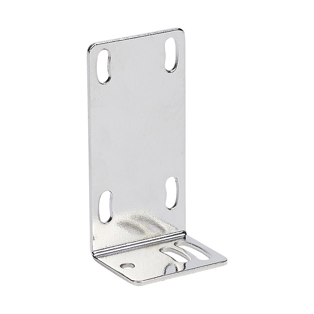 OPT2034 - Wenglor mounting bracket, right-angle, vertical adjustment, nickel plated steel. For use with OPT2024 & OPT2025 photoelectric sensors.