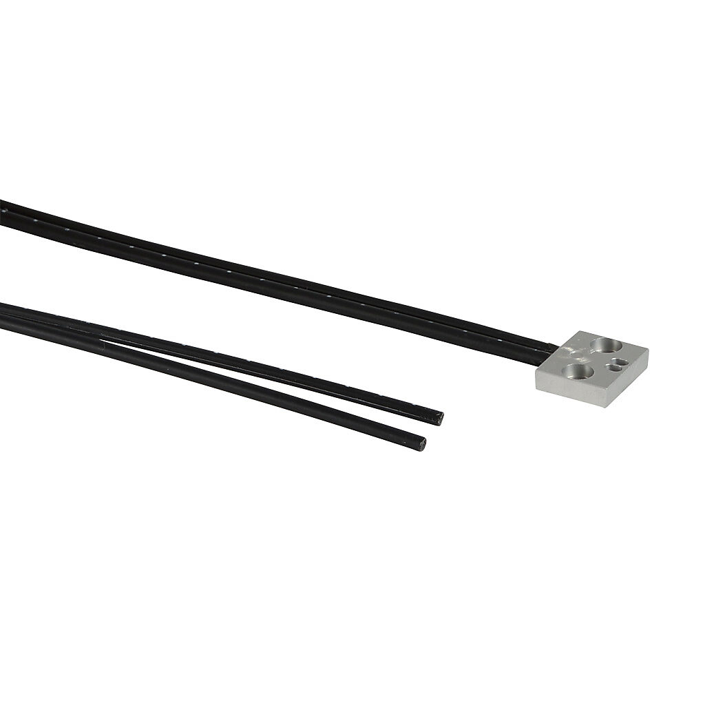 OPT2060 - Wenglor optical fiber, plastic, cuttable, diffuse, parallel fibers, 12mm flat head, aluminum, 90-degree, polyethylene jacket, 50mm sensing distance, 2m length.