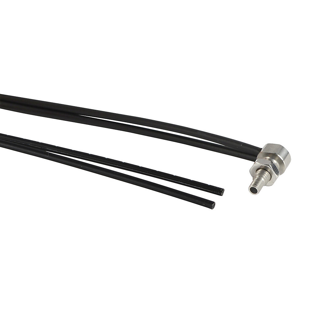 OPT2061 - Wenglor optical fiber, plastic, cuttable, diffuse, parallel fibers, M4 head, stainless steel, 90-degree, polyethylene jacket, 70mm sensing distance, 2m length.
