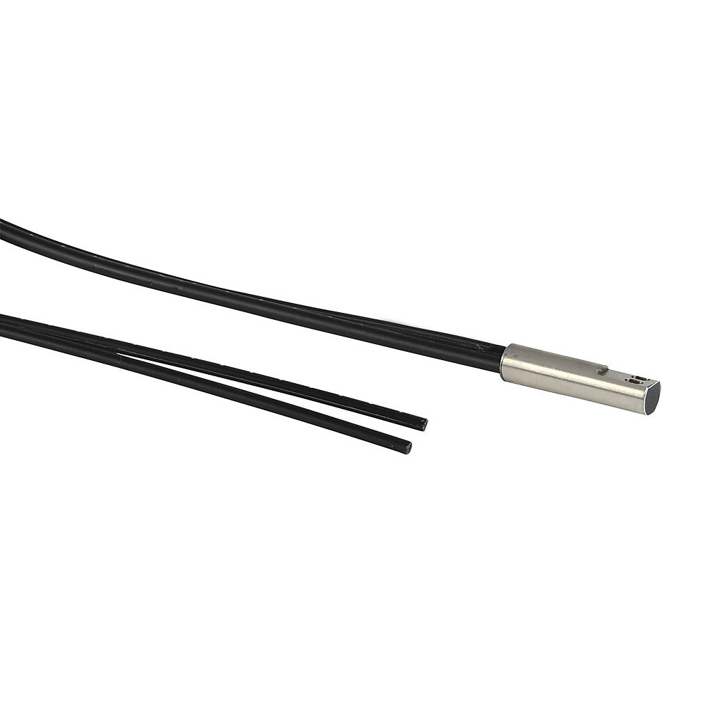 OPT2062 - Wenglor optical fiber, plastic, cuttable, diffuse, parallel fibers, 5mm diameter head, stainless steel, 90-degree, polyethylene jacket, 50mm sensing distance, 2m length.
