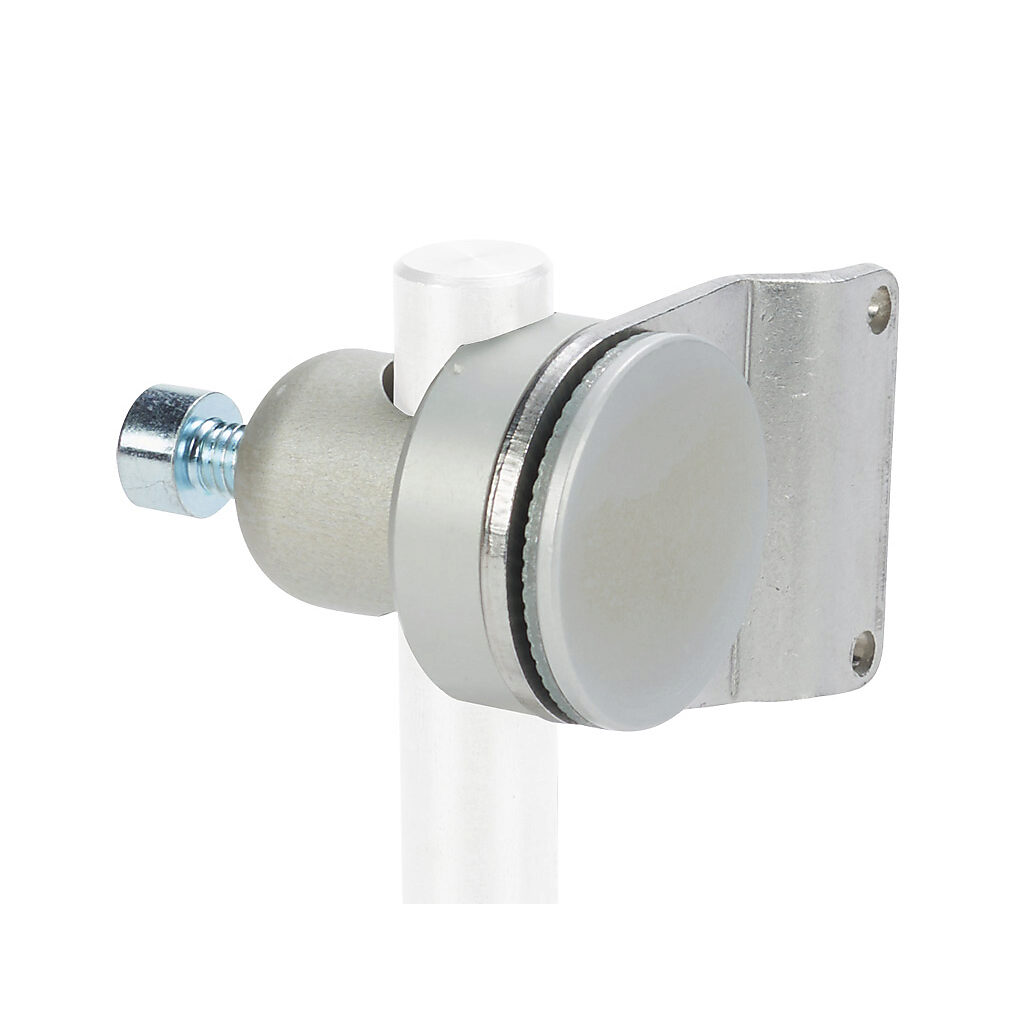 OPT2120 - Wenglor mounting bracket, right-angle swivel, 360 degree vertical and horizontal adjustment, aluminum, 12mm rod mount. For use with OPT series 32x12mm photoelectric sensors.