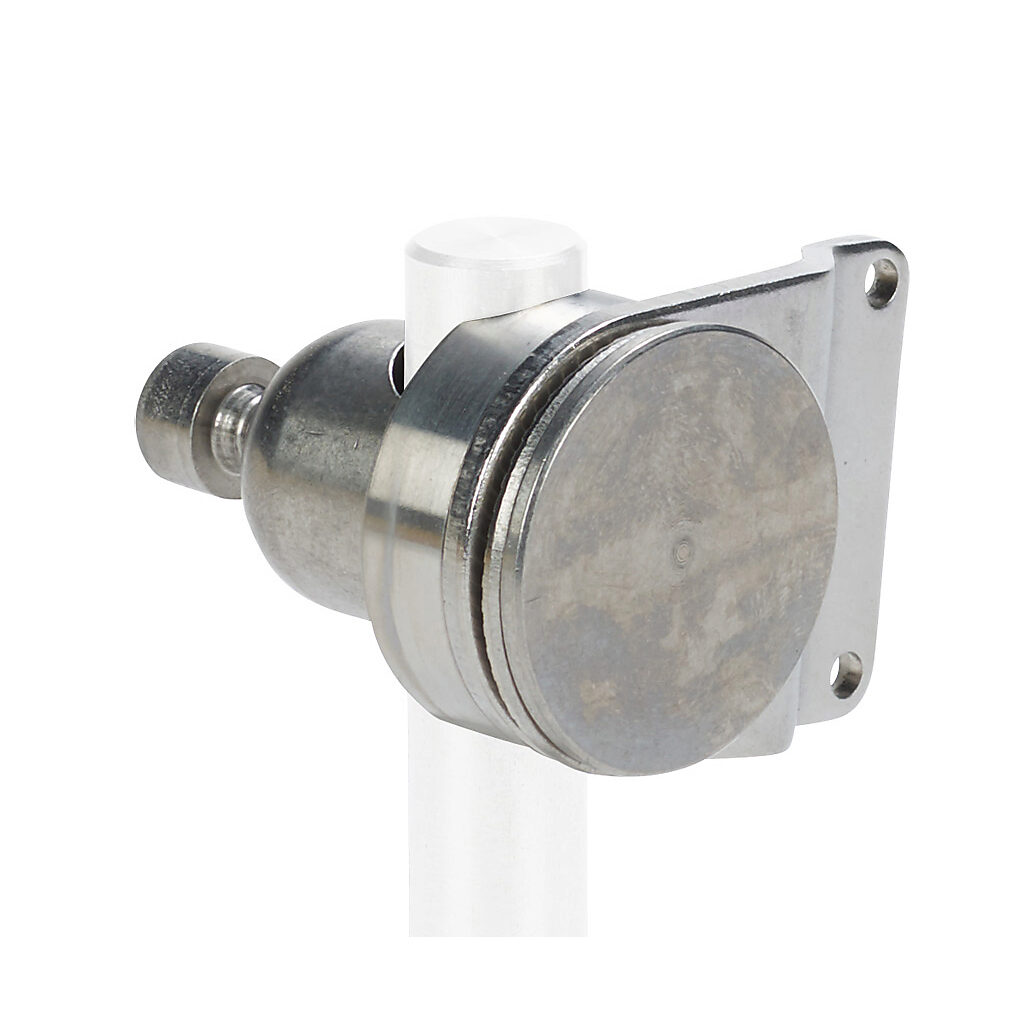 OPT2121 - Wenglor mounting bracket, right-angle swivel, 360 degree vertical and horizontal adjustment, 304 stainless steel, 12mm rod mount. For use with OPT series 32x12mm photoelectric sensors.