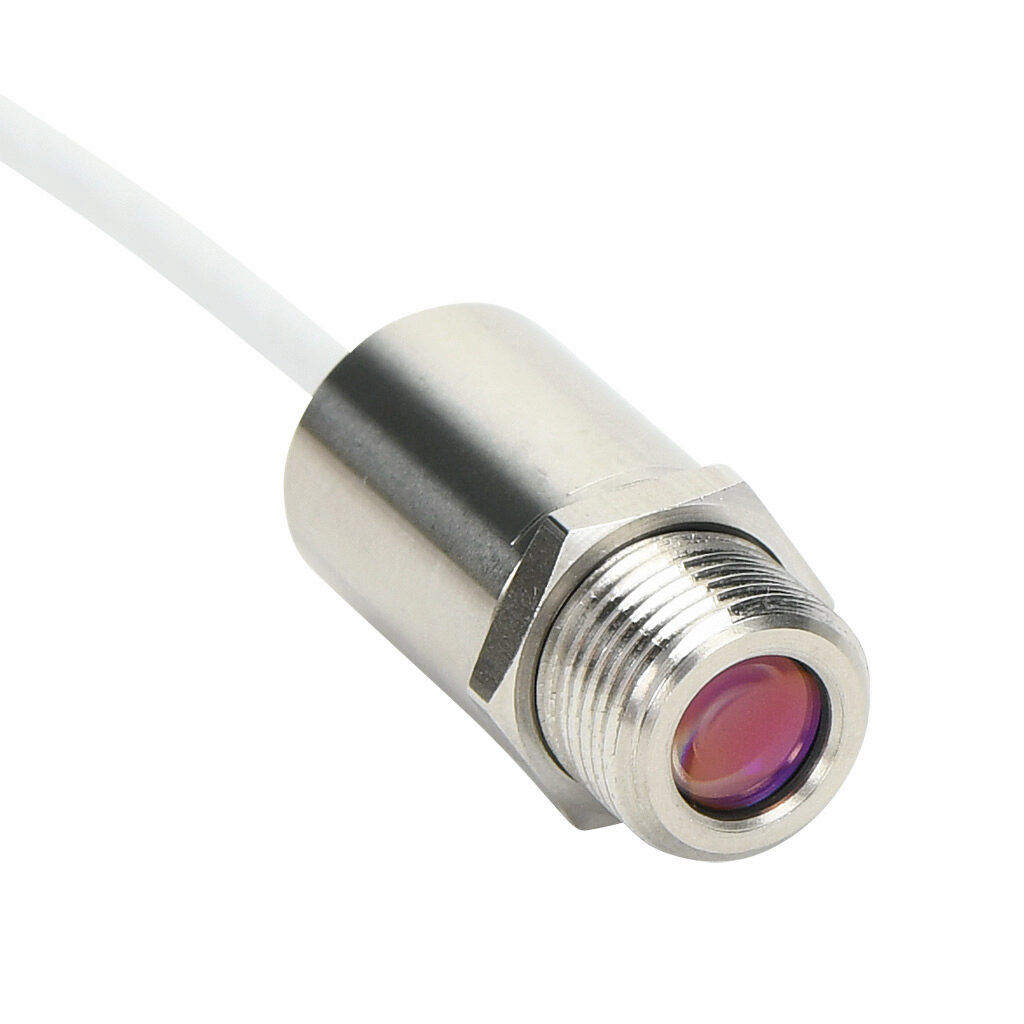 OPTCSMV2MHSF0505 - Optris CSmicro 2M infrared pyrometer, 385 to 1600 deg C, 1.6 μm spectral range, 0-5 VDC, 0-10 VDC, alarm or pulse output, 5-30 VDC operating voltage, M12x1 threaded end mount, 1m integral 5-conductor shielded cable.