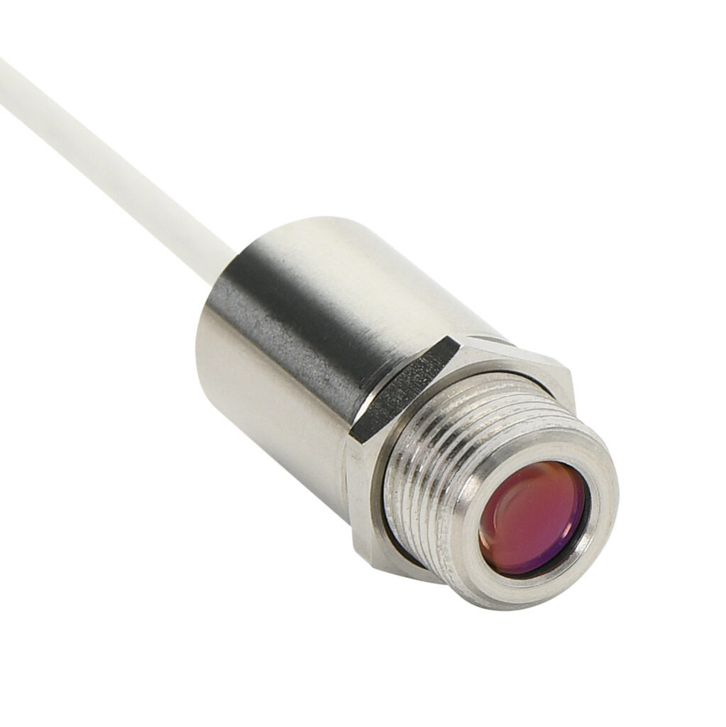 OPTCSMV2MHSF33 - Optris CSmicro 2M infrared pyrometer, 385 to 1600 deg C, 1.6 μm spectral range, 0-5 VDC, 0-10 VDC, alarm or pulse output, 5-30 VDC operating voltage, M12x1 threaded end mount, 6m integral 5-conductor shielded cable.