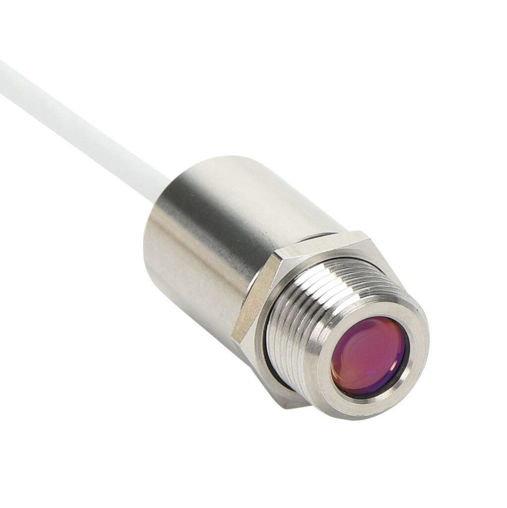 OPTCSMV3MHSF0505 - Optris CSmicro 3M infrared pyrometer, 100 to 600 deg C, 2.3 μm spectral range, 0-5 VDC, 0-10 VDC, alarm or pulse output, 5-30 VDC operating voltage, M12x1 threaded end mount, 1m integral 5-conductor shielded cable.