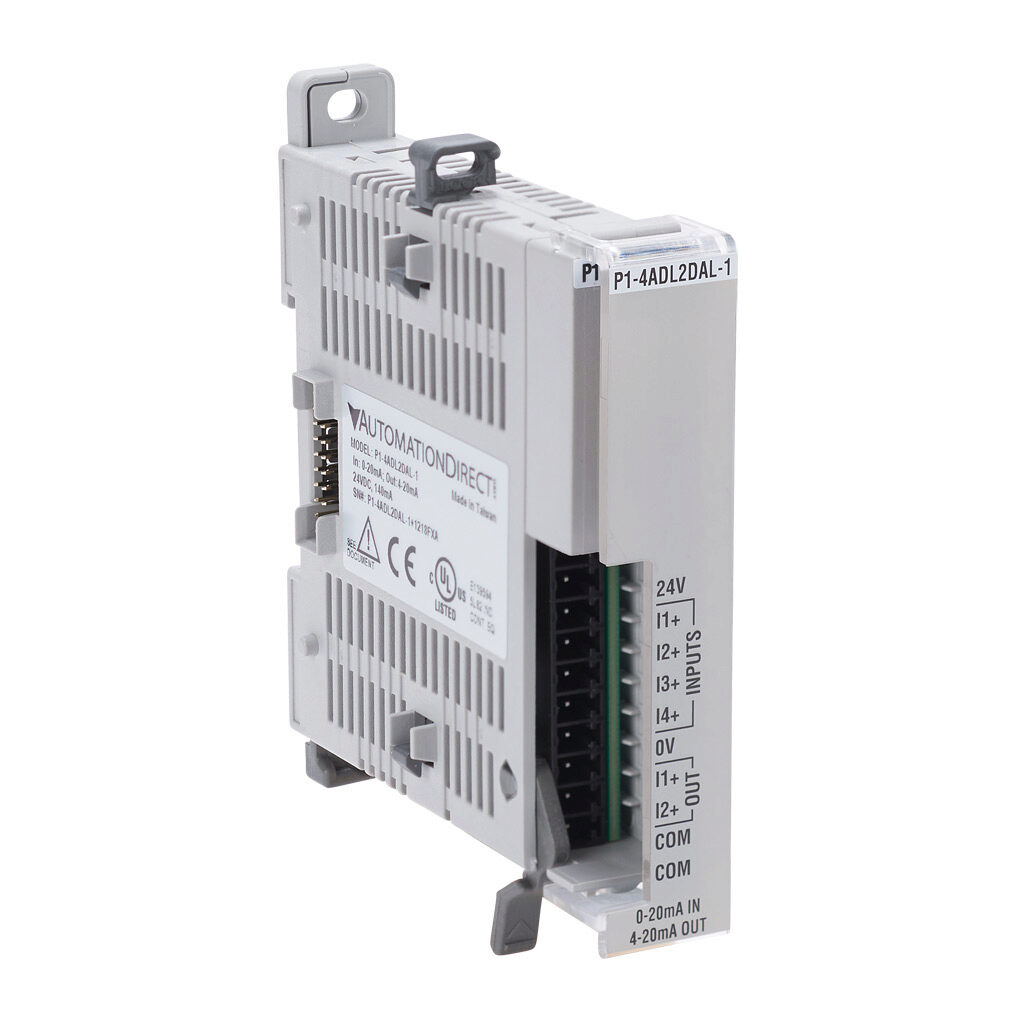 P1-4ADL2DAL-1 - Productivity1000 analog combo module, Input: 4-channel, current, Output: 2-channel, current. Requires P1-10RTB or P1-10RTB-1 removable terminal block or ZIPLink pre-wired cables. Optional ZIPLink connector modules and pre-wired cab...