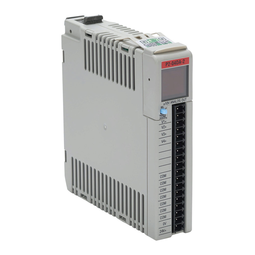 P2-04DA-2 - Productivity2000 analog output module, 4-channel, voltage, 16-bit, external 24 VDC required. Requires P2-RTB or P2-RTB-1 removable terminal block or ZIPLink pre-wired cables.