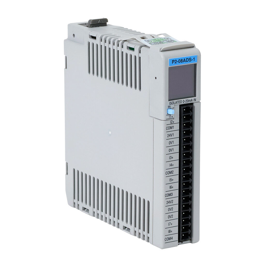 P2-08ADS-1 - Productivity2000 analog input module, 8-channel, current, 16-bit, isolated, external 24 VDC required. Requires P2-RTB or P2-RTB-1 removable terminal block or ZIPLink pre-wired cables.