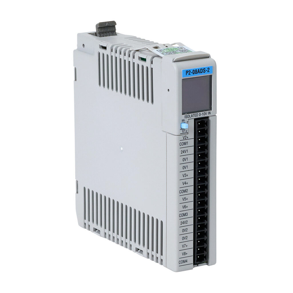 P2-08ADS-2 - Productivity2000 analog input module, 8-channel, voltage, 16-bit, isolated, external 24 VDC required. Requires P2-RTB or P2-RTB-1 removable terminal block or ZIPLink pre-wired cables.