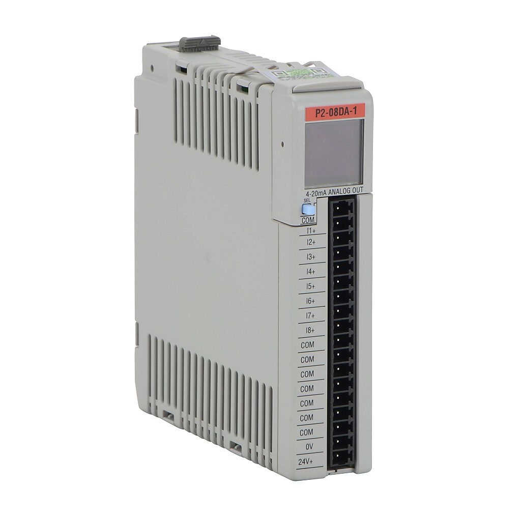 P2-08DA-1 - Productivity2000 analog output module, 8-channel, current, 16-bit, external 24 VDC required. Requires P2-RTB or P2-RTB-1 removable terminal block or ZIPLink pre-wired cables.