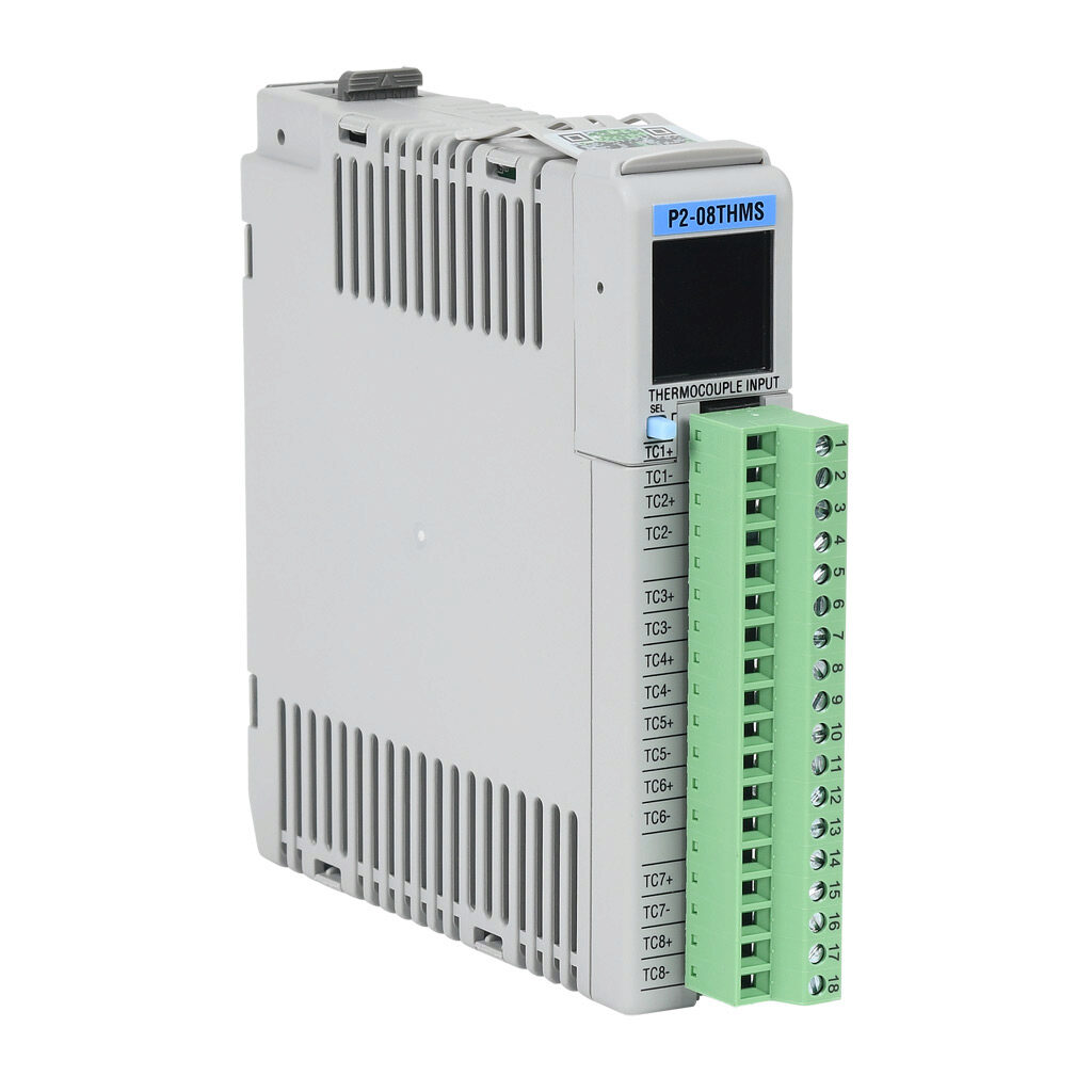 P2-08THMS - Productivity2000 temperature input module, thermocouple, 8-channel, 16-bit resolution, isolated, input thermocouple type(s): J, E, K, R, S, T, B, N, C. (1) P2-RTB screw terminal block included.