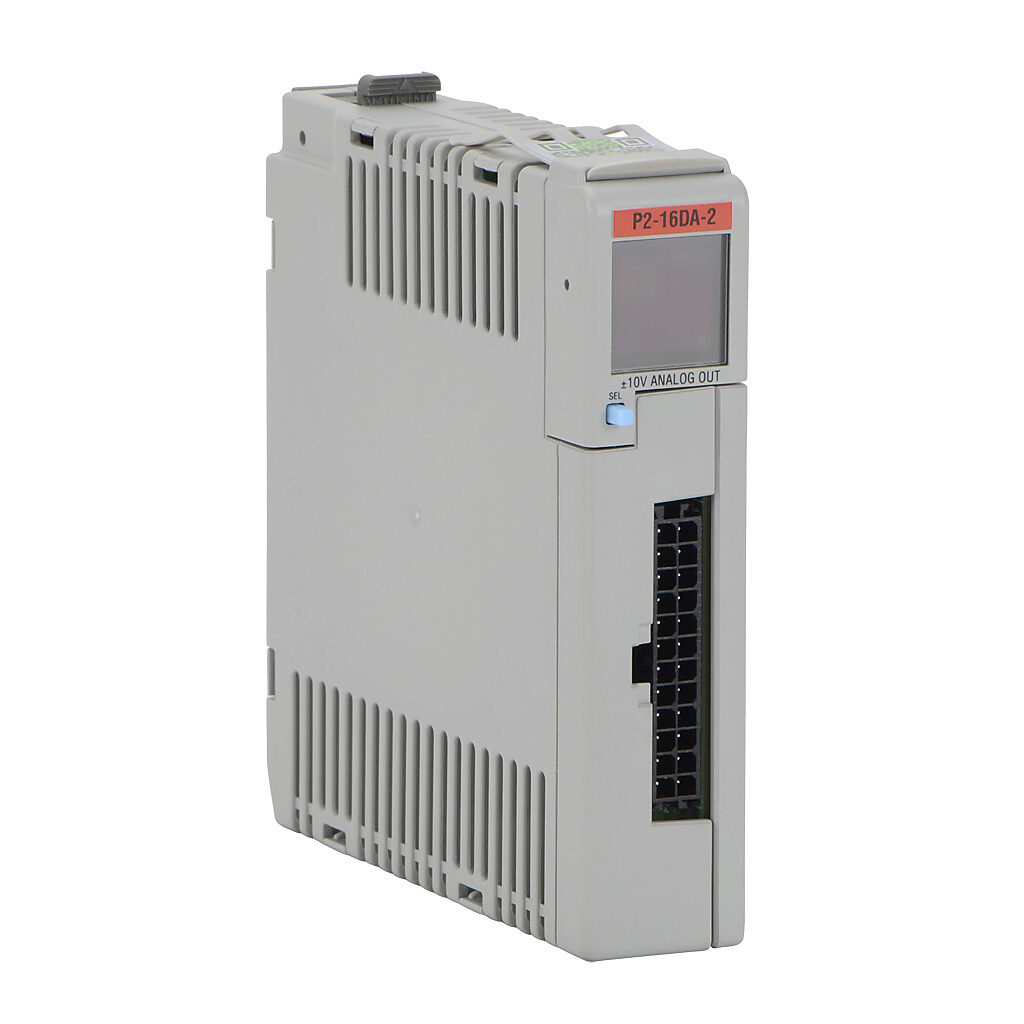 P2-16DA-2 - Productivity2000 analog output module, 16-channel, voltage, 16-bit, external 24 VDC required. Requires ZIPLink connector modules and pre-wired cables.