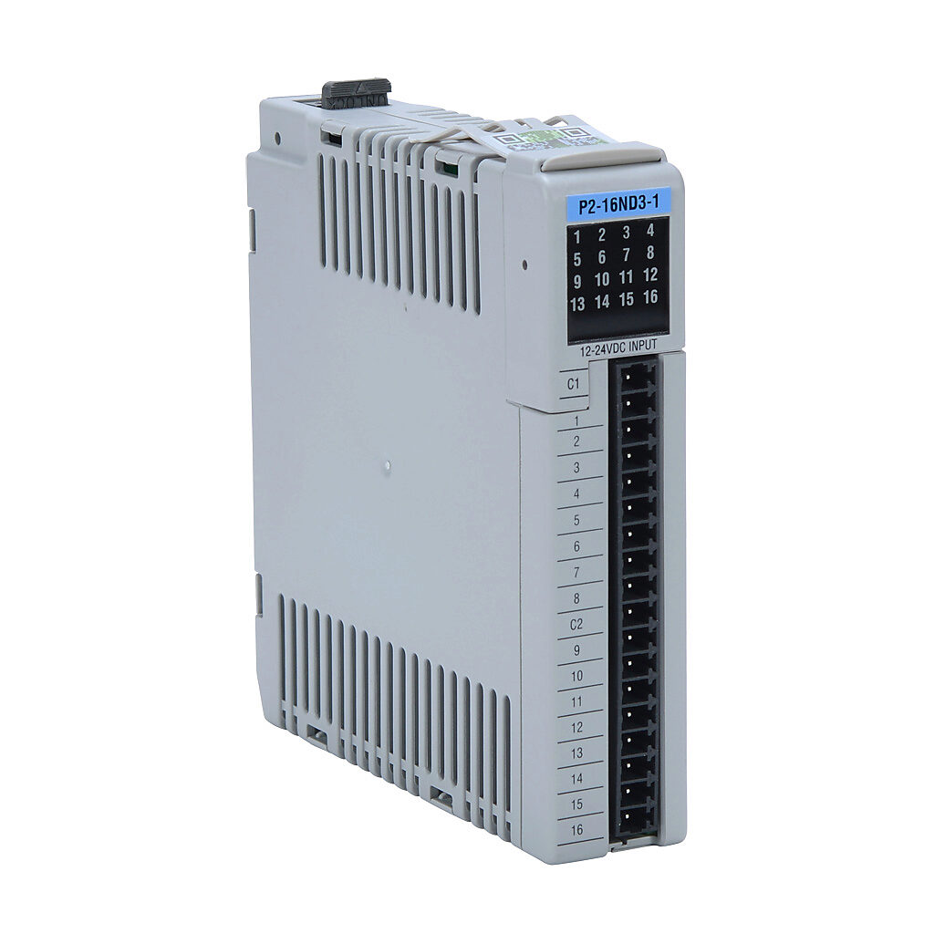 P2-16ND3-1 - Productivity2000 discrete input module, 16-point, 12-24 VDC, sinking/sourcing, 2 isolated common(s), 8 point(s) per common. Requires P2-RTB or P2-RTB-1 removable terminal block or ZIPLink pre-wired cables.