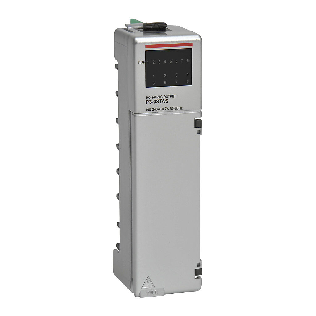 AutomationDirect P3-08TAS - Productivity3000 discrete output module, 8-point, 120-240 VAC, 8 common(s), 8 isolated common(s), 1 point(s) per common, 1A @ 40 deg C, 0.7A @ 60 deg C. Requires P3-RTB removable terminal block or ZIPLink pre-wired cables.