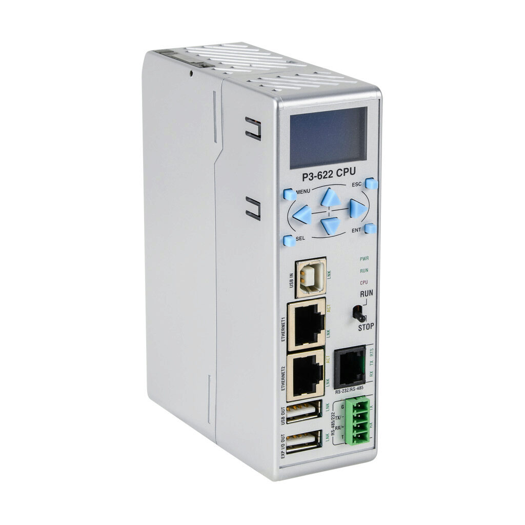 P3-622 - Productivity3000 CPU, up to 50 MB ladder memory, 4 x 10 character LCD display, USB A storage, (2) Ethernet 10/100Base-T (RJ45), (1) RS-232/RS-485 (RJ12), (1) RS-232/RS-485 (4-pin terminal), (1) USB A expansion and (1) USB B port(s), batte...