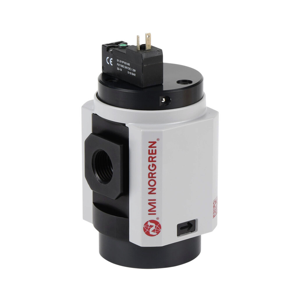P84C-4AT-PFA - Norgren shut-off valve, 3-port (3-way), 2-position, single solenoid spring return, N.C., 1/2in female NPT inlet(s), 1/2in female NPT outlet(s), 1/2in female NPT exhaust(s), Cv=4.6, 24 VDC operating voltage. For use with Excelon Plus...